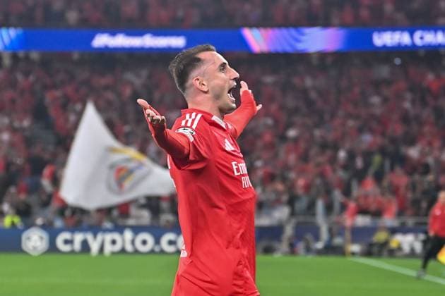 Portugal, Lisbon 2 October 2024 Uefa Champions League phase 2024 25 Matchday 2, S L Benfica Atletico de Madrid v l , Kerem Aktürkoglu S L Benfica Torjubel, Goal celebration, celebrate the goal Copyright: JoaquimxFerreira
