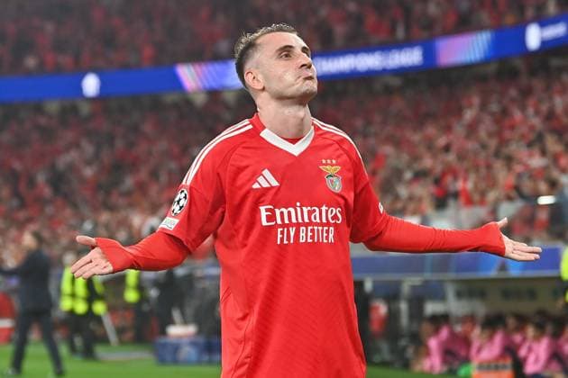 Portugal, Lisbon 2 October 2024 Uefa Champions League phase 2024 25 Matchday 2, S L Benfica Atletico de Madrid v l , Kerem Aktürkoglu S L Benfica Torjubel, Goal celebration, celebrate the goal Copyright: JoaquimxFerreira