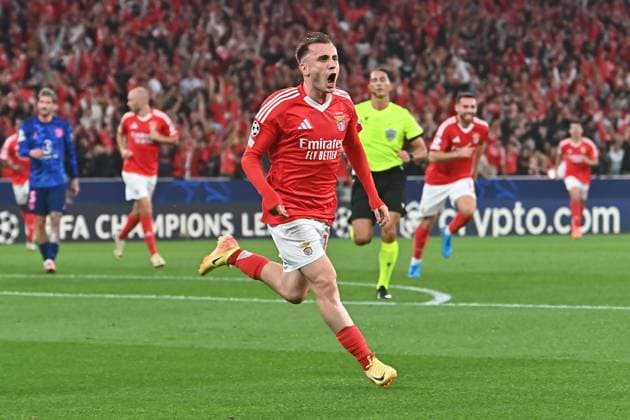 Portugal, Lisbon 2 October 2024 Uefa Champions League phase 2024 25 Matchday 2, S L Benfica Atletico de Madrid v l , Kerem Aktürkoglu S L Benfica Torjubel, Goal celebration, celebrate the goal Copyright: JoaquimxFerreira