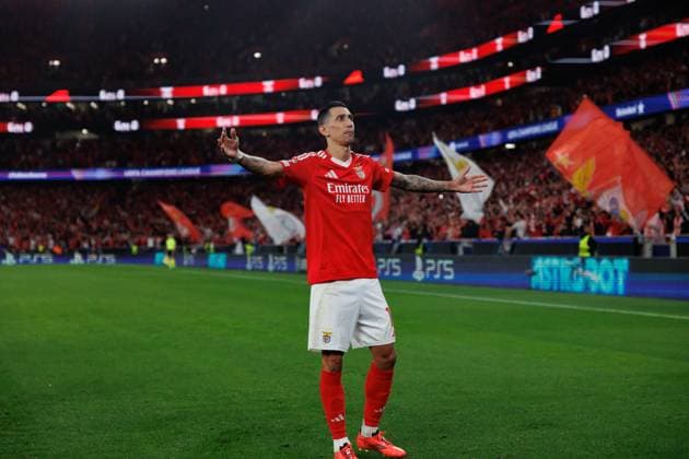 Angel Di Maria seen celebrating after scoring goal during UEFA Champions League game between teams of SL Benfica and Atletico de Madrid (Maciej Rogowski) Lisboa Estadio Da Luz Portugal Copyright: xMaciejxRogowskix slbatleti24525-13
