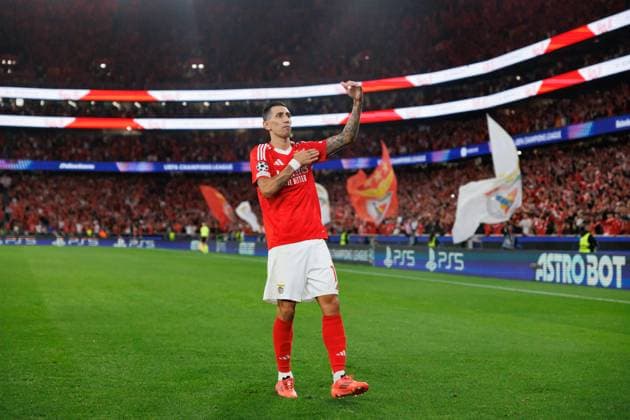 Angel Di Maria seen celebrating after scoring goal during UEFA Champions League game between teams of SL Benfica and Atletico de Madrid (Maciej Rogowski) Lisboa Estadio Da Luz Portugal Copyright: xMaciejxRogowskix slbatleti24525-15