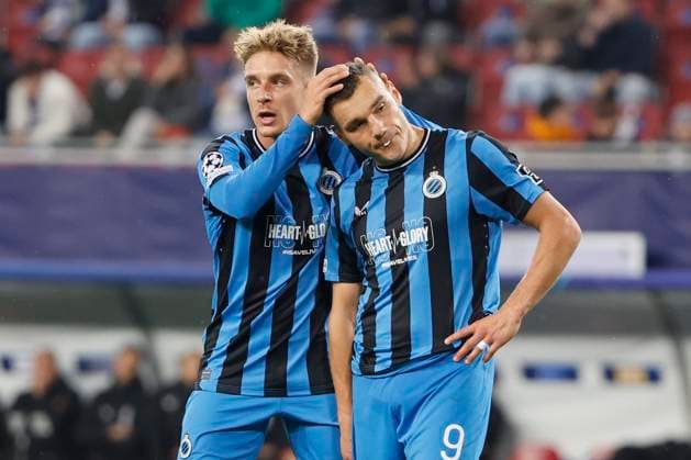 Sturm Graz v Club Brugge - UEFA Champions League KLAGENFURT, AUSTRIA - OCTOBER 02 : Jutgla Ferran forward of Club Brugge and Skoras Michal forward of Club Brugge pictured during the UEFA Champions League phase matchday 2 match between Sturm Graz and Club Brugge at the Worthersee Stadion on October 2, 2024 in Klagenfurt, Austria, 02 10 2024 Klagenfurt Austria  Copyright: xJanxDexMeuleneirx