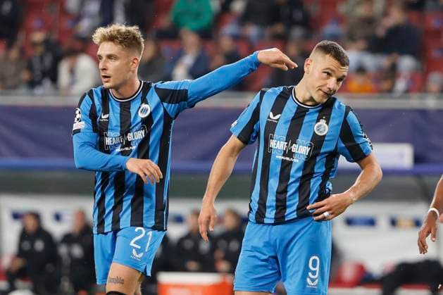 Sturm Graz v Club Brugge - UEFA Champions League KLAGENFURT, AUSTRIA - OCTOBER 02 : Jutgla Ferran forward of Club Brugge and Skoras Michal forward of Club Brugge pictured during the UEFA Champions League phase matchday 2 match between Sturm Graz and Club Brugge at the Worthersee Stadion on October 2, 2024 in Klagenfurt, Austria, 02 10 2024 Klagenfurt Austria  Copyright: xJanxDexMeuleneirx