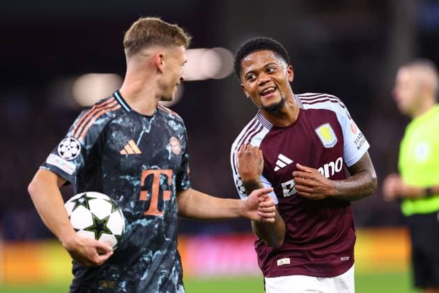 Aston Villa gegen Bayern München 2. Oktober 2024, Aston UEFA Champions League Fußball Aston Villa gegen Bayern München Joshua Kimmich von Bayern München und Leon Bailey von Aston Villa Foto Jacques Feeney Abseits Aston UK  Copyright: xJacquesxFeeneyx xOffsidexOffside