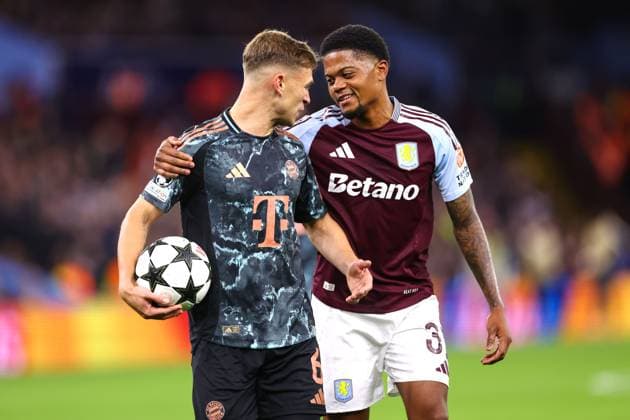 Aston Villa gegen Bayern München 2. Oktober 2024, Aston UEFA Champions League Fußball Aston Villa gegen Bayern München Joshua Kimmich von Bayern München und Leon Bailey von Aston Villa Foto Jacques Feeney Abseits Aston UK  Copyright: xJacquesxFeeneyx xOffsidexOffside