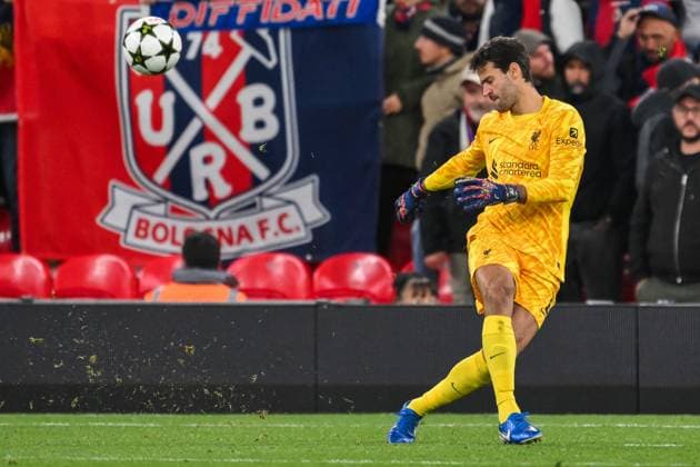 UEFA Champions League - League Stage Liverpool v Bologna Alisson Becker of Liverpool clears the ball during the UEFA Champions League - League Stage match Liverpool vs Bologna at Anfield, Liverpool, United Kingdom, 2nd October 2024 (Photo by Craig Thomas News Images) Liverpool Anfield Merseyside United Kingdom Copyright: xCraigxThomas NewsxImagesx