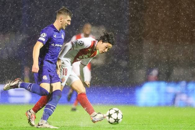 Sport Bilder des Tages GNK Dinamo v AS Monaco - UEFA Champions League 2024 25 League Phase MD2 ZAGREB, CROATIA - OCTOBER 2: Takumi Minamino of Monaco in action during UEFA Champions League 2024 25 League Phase MD2 match between GNK Dinamo v AS Monaco at Maksimir Stadion on October 2, 2024 in Zagreb, Croatia.  LukaxStanzl PIXSELL