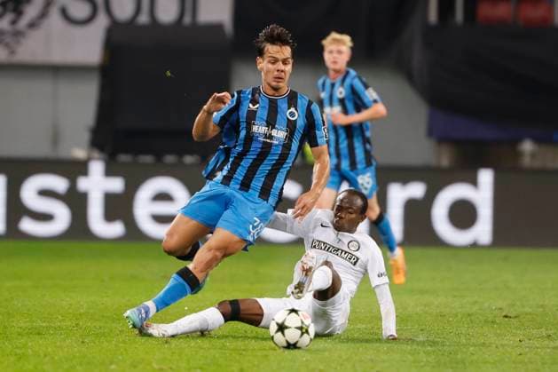 Sturm Graz v Club Brugge - UEFA Champions League KLAGENFURT, AUSTRIA - OCTOBER 02 : Jashari Ardon midfielder of Club Brugge and Yalcouye Malick midfielder of Sturm Graz pictured during the UEFA Champions League phase matchday 2 match between Sturm Graz and Club Brugge at the Worthersee Stadion on October 2, 2024 in Klagenfurt, Austria, 02 10 2024 Klagenfurt Austria  Copyright: xJanxDexMeuleneirx