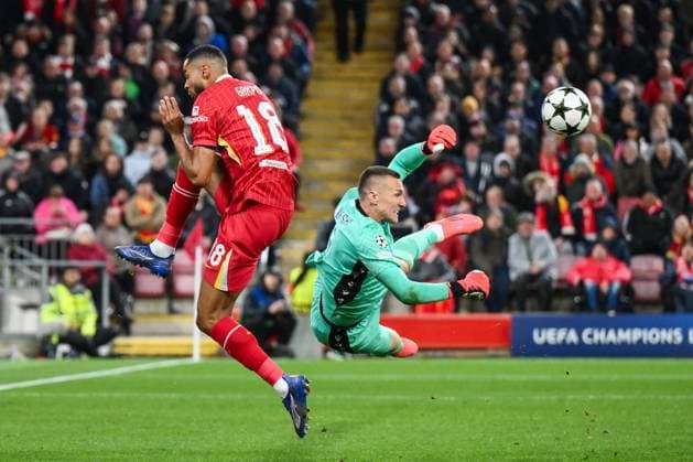 UEFA Champions League - League Stage Liverpool v Bologna Mohamed Salah of Liverpool scores past Åukasz Skorupski of Bologna during the UEFA Champions League - League Stage match Liverpool vs Bologna at Anfield, Liverpool, United Kingdom, 2nd October 2024 (Photo by Craig Thomas News Images) Liverpool Anfield Merseyside United Kingdom Copyright: xCraigxThomas NewsxImagesx