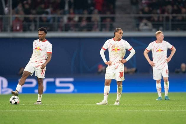 Disappointed RB Leipzig players during UEFA Champions league match, RB Leipzig - Juventus Turin , 01. october 2024 Copyright: xMICHALxFAJT,ZOSPORTU.SKx DSC_4444