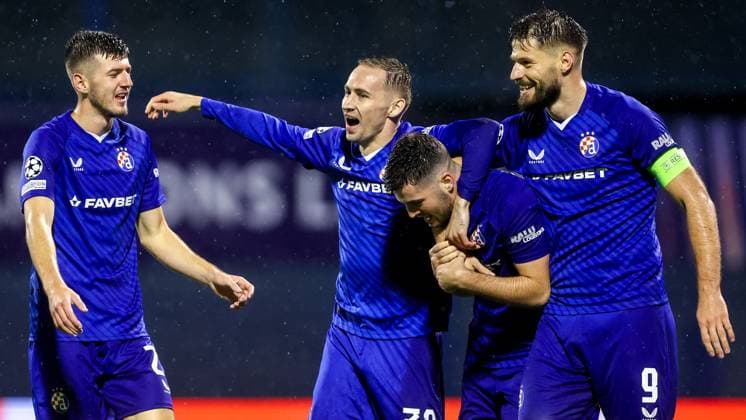GNK Dinamo v AS Monaco - UEFA Champions League 2024 25 League Phase MD2 ZAGREB, CROATIA - OCTOBER 2: Lukas Kacavenda of Dinamo Zagreb, Martin Baturina of Dinamo Zagreb and Bruno Petkovic of Dinamo Zagreb celebrate during UEFA Champions League 2024 25 League Phase MD2 match between GNK Dinamo v AS Monaco at Maksimir Stadion on October 2, 2024 in Zagreb, Croatia.  LukaxStanzl PIXSELL