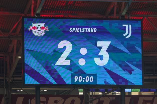 02 10 2024, Football, Season 2024 2025, Champions League, Matchday 2, RB Leipzig Juventus Turin, Score on the scoreboard Leipzig RB Arena Saxony Germany xRHR PHOTO TRx Copyright: TimxRehbein RHR-FOTOx RHR-FOTO TR