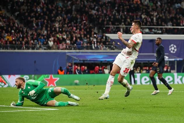 Goalscorer Benjamin Sesko RB Leipzig,30 scores for 1 0 Champions League league phase season 2024 2025 RB Leipzig vs Juventus Turin at the Red Bull Arena in Leipzig Action,Football,Germany,Man,Men,02 10 2024