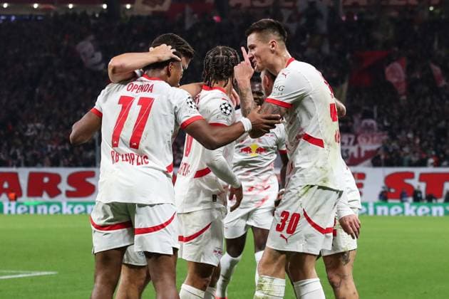 Goal celebration goal scorer Benjamin Sesko RB Leipzig,30 scores to 1 0 Champions League league phase season 2024 2025 RB Leipzig vs Juventus Turin at the Red Bull Arena in Leipzig action,football,Germany,man,men,02 10 2024