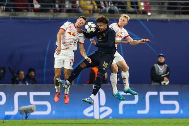 Weston McKennie Juventus Turin,16 vs Christoph Baumgartner l ,RB Leipzig,14 and Nicolas Seiwald RB Leipzig,13 Champions League league phase season 2024 2025 RB Leipzig vs Juventus Turin at the Red Bull Arena in Leipzig Action,Football,Germany,Man,Men,02 10 2024