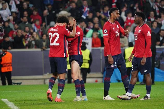 Lille celebrate their win Lille v Real Madrid, UEFA Champions League, Group Stage, Football, Pierre Mauroy Stadium, Lille, France, 02 Oct 2024 EDITORIAL USE ONLY No use with unauthorised audio, video, data, fixture lists, club league logos or live services. Online in-match use limited to 120 images, no video emulation. No use in betting, games or single club league player publications. Copyright: xDavexWinter Shutterstockx 14750773ce
