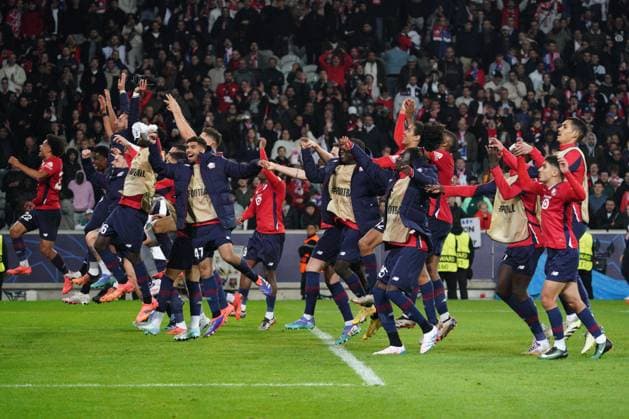 Lille celebrate their win Lille v Real Madrid, UEFA Champions League, Group Stage, Football, Pierre Mauroy Stadium, Lille, France, 02 Oct 2024 EDITORIAL USE ONLY No use with unauthorised audio, video, data, fixture lists, club league logos or live services. Online in-match use limited to 120 images, no video emulation. No use in betting, games or single club league player publications. Copyright: xDavexWinter Shutterstockx 14750773cd