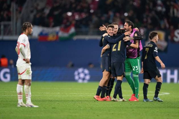 Juventus Turin players a winning match celebrate during UEFA Champions league match, RB Leipzig - Juventus Turin , 01. october 2024 Copyright: xMICHALxFAJT,ZOSPORTU.SKx DSC_4901