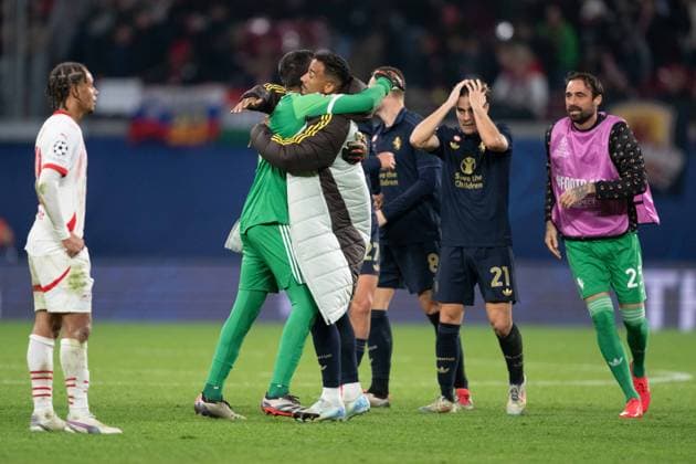 Juventus Turin players a winning match celebrate during UEFA Champions league match, RB Leipzig - Juventus Turin , 01. october 2024 Copyright: xMICHALxFAJT,ZOSPORTU.SKx DSC_4930