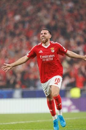 Orkun Kokcu seen celebrating after scoring goal during UEFA Champions League game between teams of SL Benfica and Atletico de Madrid (Maciej Rogowski) Lisboa Estadio Da Luz Portugal Copyright: xMaciejxRogowskix slbatleti2425-16