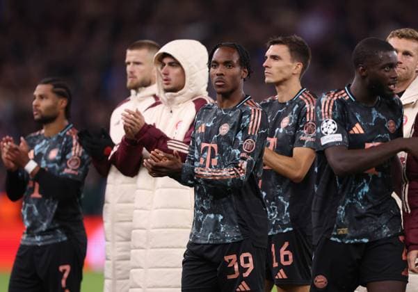 Birmingham, England, 2nd October 2024. Mathys Tel of Bayern Munich applauds the fans after the UEFA Champions League match at Villa Park, Birmingham. Picture credit should read: Cameron Smith Sportimage EDITORIAL USE ONLY. No use with unauthorised audio, video, data, fixture lists, club league logos or live services. Online in-match use limited to 120 images, no video emulation. No use in betting, games or single club league player publications. SPI-3354-0069