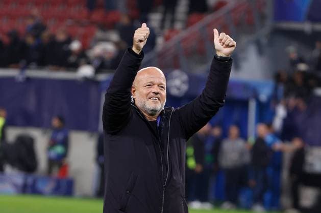 Sturm Graz v Club Brugge - UEFA Champions League KLAGENFURT, AUSTRIA - OCTOBER 02 : Verhaeghe Bart president of Club Brugge celebrates the win pictured during the UEFA Champions League phase matchday 2 match between Sturm Graz and Club Brugge at the Worthersee Stadion on October 2, 2024 in Klagenfurt, Austria, 02 10 2024 Klagenfurt Austria  Copyright: xJanxDexMeuleneirx