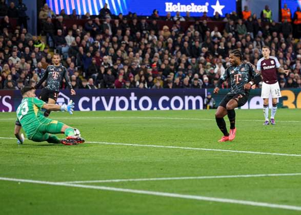 Football - 2024 2025 UEFA Champions League - League Phase - Matchday 2 8 - Aston Villa vs Bayern Munich - Villa Park - Wednesday 2nd October 2024 Emiliano Martinez of Aston Villa saves from Serge Gnabry of Bayern Munich 