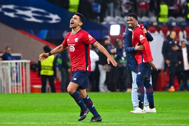 Benjamin Andre ( 21 - Lille ) celebrates following the UEFA Champions League match between Lille OSC and Real Madrid CF at Stade Pierre Mauroy on October 02, 2024 in Lille, France. ( Photo by federico pestellini panoramic ) - FOOTBALL : Lille vs Real Madrid - Ligue des Champions - 02 10 2024 FedericoPestellini Panoramic 