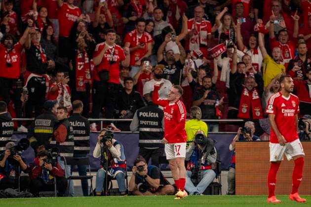 Kerem AktürkoÄülu of Benfica celebrates after scoring a goal (1-0) with Orkun Kökcü of Benfica during the UEFA Champions League 2024 25 football match between SL Benfica and Atletico Madrid at Estadio da Luz in Lisbon, Portugal (Pedro Loureiro SPP) Copyright: xPedroxLoureiro SPPx spp-en-PeLo-pedroloureirobenxmad601