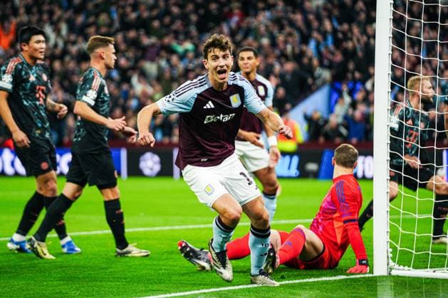 Goal celebration after goal to 1 0 Pau Torres Aston Villa, 14 , after VAR decision, video referee, video evidence BUT CANCELLED ENG, Aston Villa vs FC Bayern Muenchen, Football, UEFA Champions League, Matchday 2, 2024 25, 02 10 2024 ENG, Aston Villa vs FC Bayern Muenchen, Football, UEFA Champions League, Matchday 2, 2024 25, 02 10 2024 Birmingham Copyright: xEibner-Pressefoto MarcelxvonxFehrnx EP_MFN