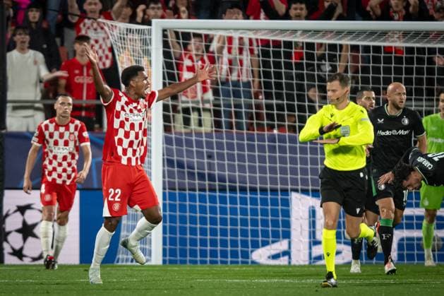 Jhon Solis (Girona FC) gestures during a UEFA Champions League match between Girona FC and Feyenoord at Estadi Municipal de Montilivi in Girona, Girona, Spain, on October 02 2024. Photo by Felipe Mondino  Copyright: xFelipexMondino IPAxSportx xipa-ax xx IPA_50282931 IPA_Agency_IPA50282931