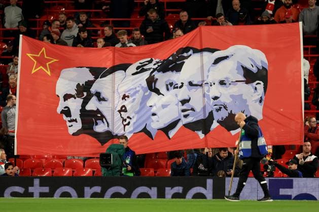 Liverpool, England, 2nd October 2024. A general view of Liverpool™s famous managers banner prior to the UEFA Champions League match at Anfield, Liverpool. Picture credit should read: Jessica Hornby Sportimage EDITORIAL USE ONLY. No use with unauthorised audio, video, data, fixture lists, club league logos or live services. Online in-match use limited to 120 images, no video emulation. No use in betting, games or single club league player publications. SPI-3353-0048