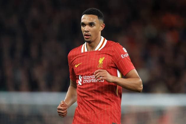 Liverpool, England, 2nd October 2024. Trent Alexander-Arnold of Liverpool looks on during the UEFA Champions League match at Anfield, Liverpool. Picture credit should read: Jessica Hornby Sportimage EDITORIAL USE ONLY. No use with unauthorised audio, video, data, fixture lists, club league logos or live services. Online in-match use limited to 120 images, no video emulation. No use in betting, games or single club league player publications. SPI-3353-0088