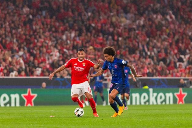 October 2, 2024, Lisbon, Portugal: Vangelis Pavlidis (L) of SL Benfica and Axel Witsel (R) of Atletico Madrid seen in action during the UEFA Champions League football match between SL Benfica and Atletico Madrid at Estadio da Luz Stadium. Lisbon Portugal - ZUMAs197 20241002_aaa_s197_197 Copyright: xHugoxAmaralx