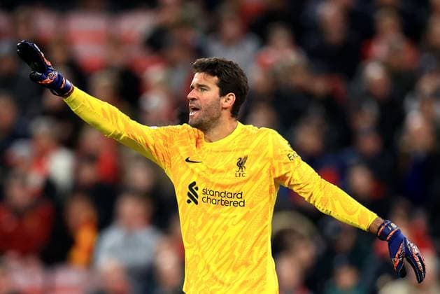 Liverpool, England, 2nd October 2024. Alisson Becker of Liverpool reacts during the UEFA Champions League match at Anfield, Liverpool. Picture credit should read: Jessica Hornby Sportimage EDITORIAL USE ONLY. No use with unauthorised audio, video, data, fixture lists, club league logos or live services. Online in-match use limited to 120 images, no video emulation. No use in betting, games or single club league player publications. SPI-3353-0131