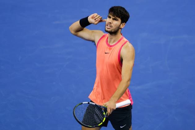 BEIJING, CHINA - OCTOBER 02: Carlos Alcaraz of Spain reacts in the Men s Singles Final match against Jannik Sinner of Italy on day ten of 2024 China Open at National Tennis Center on October 2, 2024 in Beijing, China.  Copyright: xVCGx 111521667802