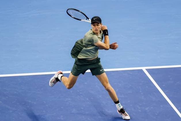 BEIJING, CHINA - OCTOBER 02: Jannik Sinner of Italy competes in the Men s Singles Final match against Carlos Alcaraz of Spain on day ten of 2024 China Open at National Tennis Center on October 2, 2024 in Beijing, China.  Copyright: xVCGx 111521667764