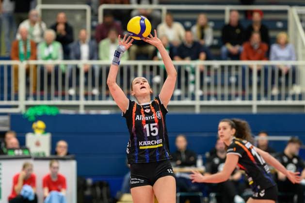 Charlotte Krenicky jersey no. 15, Allianz MTV Stuttgart 1 Volleyball Bundesliga USC Münster Allianz MTV Stuttgart, Münster on 02 10 2024 Copyright: xBEAUTIFULxSPORTS PeterxWeberx