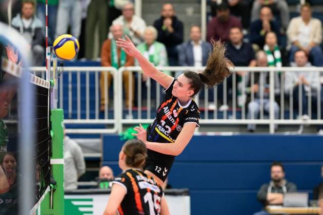 Lucía Varela Gómez jersey no. 12, Allianz MTV Stuttgart 1 Volleyball Bundesliga USC Münster Allianz MTV Stuttgart, Münster on 02 10 2024 Copyright: xBEAUTIFULxSPORTS PeterxWeberx