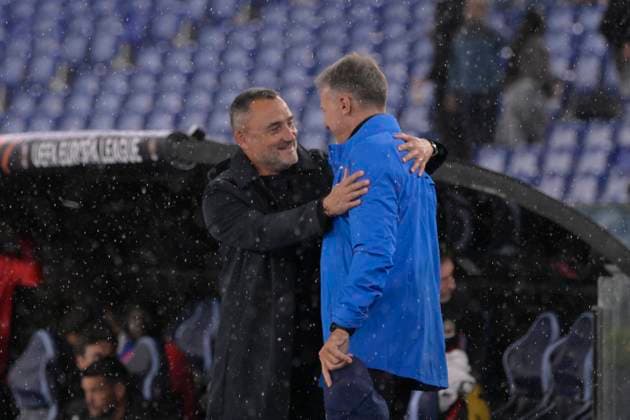 Lazio& x2019;s head coach Marco Baroni Nice& x2019;s head coach Franck Haise during the Uefa Europa League soccer match between SS Lazio and Nice at the Rome s Olympic stadium, Italy - Thursday , October 03, 2024. - Soccer  Copyright: xFabrizioxCorradetti LaPressex