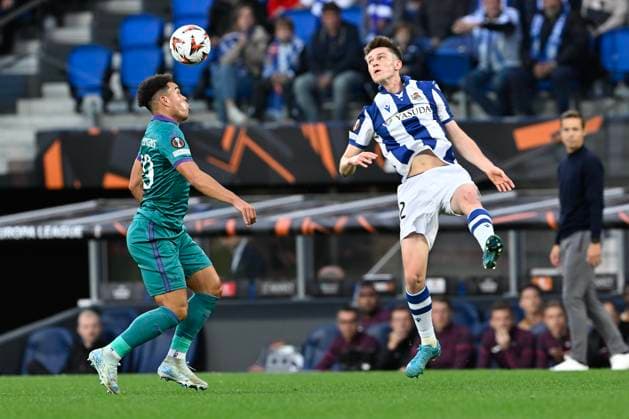 Real Sociedad v RSC Anderlecht - UEFA Europa League SAN SEBASTIAN, SPAIN - OCTOBER 03 : Stroeykens Mario midfielder of RSC Anderlecht and Turrientes Imaz Benat midfielder of Real Sociedad during the UEFA Europa League phase matchday 2 match between Real Sociedad and RSC Anderlecht on October 3, 2024 in San Sebastian, Spain, 03 10 2024 San Sebastian Spain  Copyright: xDhax
