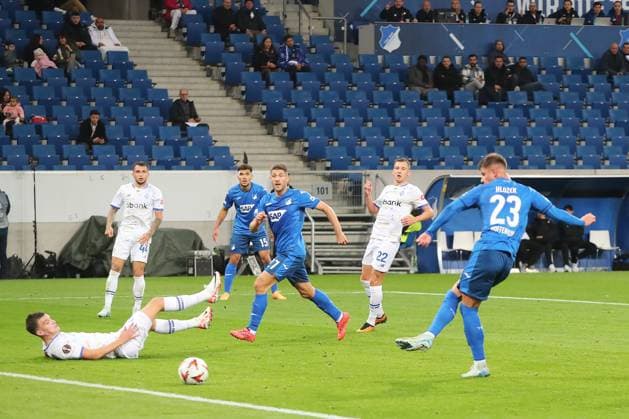 03 10 2024, xtvx, Football UEFA Europa League, TSG 1899 Hoffenheim Dynamo Kiev emspor, v l Goal scored, Goal to 1 0 Adam Hlozek TSG 1899 Hoffenheim DFL DFB REGULATIONS PROHIBIT ANY USE OF PHOTOGRAPHS as IMAGE SEQUENCES and or QUASI VIDEO Sinsheim