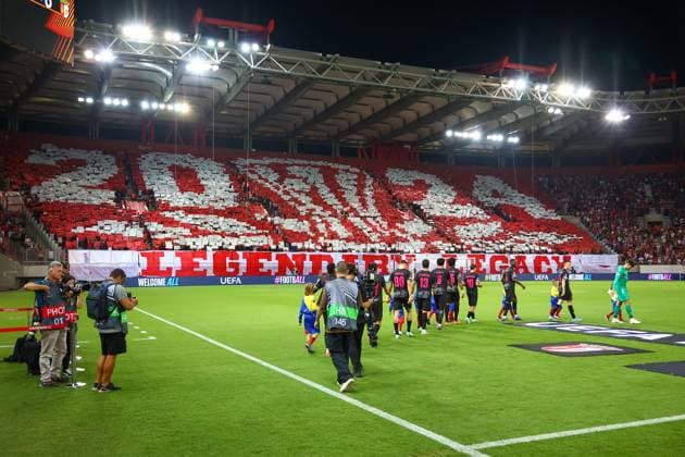 Olympiacos F.C. v S.C. Braga UEFA Europa League A general view of the supporters before the start of Olympiacos F.C. and S.C. Braga match during the UEFA Europa League match at Karaiskakis Stadium, Piraeus UK Newspapers OUT Copyright: xYannisxHalasx FIL-20717-0011