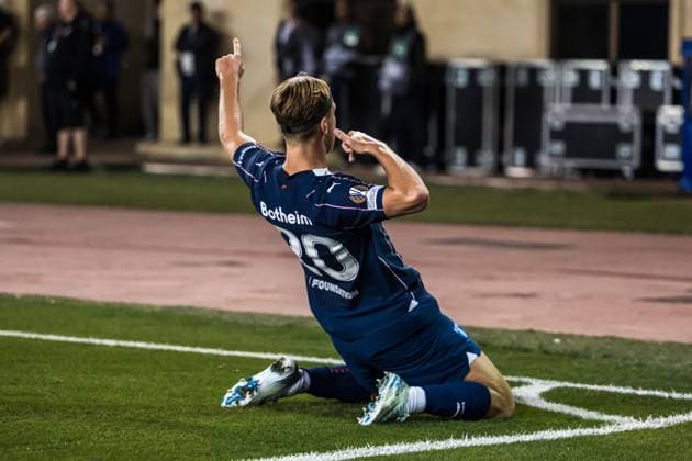 241003 Erik Botheim of Malmö FF celebrates the 1 1 goal during the UEFA Europa League football match between Qarabag and Malmö FF on October 3, 2024 in Baku Photo Petter Arvidson BILDBYRAN kod PA PA0893 fotboll football soccer fotball uefa europa league qarabag malmö ff bbeng jubel  Copyright: PETTERxARVIDSON BB241003PA088