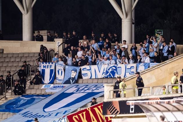 241003 Supporters of Malmö FF during the UEFA Europa League football match between Qarabag and Malmö FF on October 3, 2024 in Baku Photo Petter Arvidson BILDBYRAN kod PA PA0893 fotboll football soccer fotball uefa europa league qarabag malmö ff bbeng publik  Copyright: PETTERxARVIDSON BB241003PA095