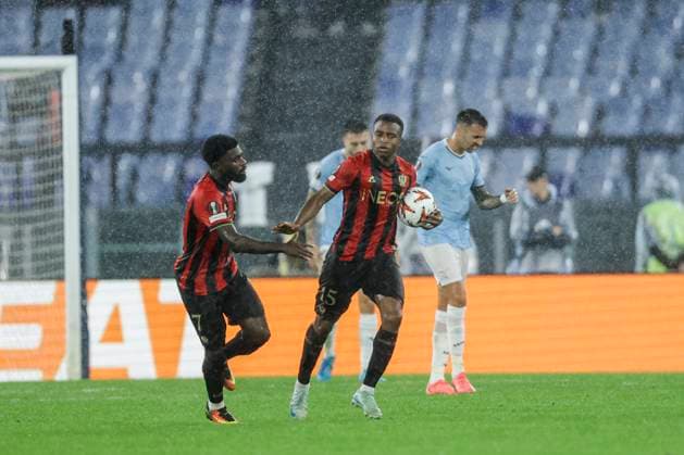 UEFA Europa League League phase - Matchday 2 match between SS Lazio vs OGC Nice OGC Nice s Ivorian forward Jeremie Boga celebrates after scoring a goal during UEFA Europa League League phase - Matchday 2 match between SS Lazio vs OGC Nice at Olimpico stadium on October 03, 2024 in Rome, Italy. ABPH4815_1 Copyright: xAntonioxBalascox