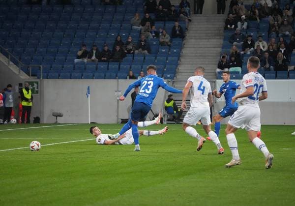 Europa League, TSG 1899 Hoffenheim vs FC Dynamo Kiev 03 10 2024, PreZero Arena, Sinsheim, Europa League, TSG 1899 Hoffenheim vs FC Dynamo Kiev , in picture Adam Hlozek Hoffenheim scores the goal for 1 0 Sinsheim PreZero Arena Germany ,EDITORIAL USE ONLY