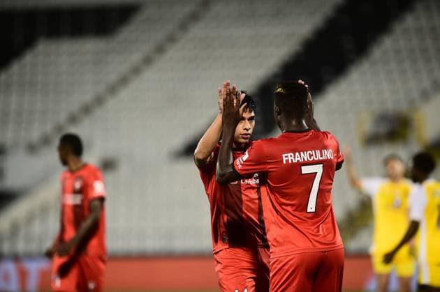 Maccabi Tel Aviv v Midtjylland Europa League Dju Francolino (R) of Midtjylland celebrates after scoring a goal during the 2024 2025 Europa League match between Maccabi Tel Aviv and Midtjylland at Partizan Stadium, 03.10.2024, Belgrade, Serbia. Belgrade Serbia Copyright: xDusanxMilenkovicx x
