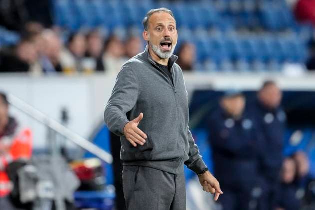 Pellegrino Matarazzo Rino, coach, head coach, Hoffenheim , gives instructions, gestures, gesticulates with arms, single image, single photo, action, action, 03 10 2024, Sinsheim Germany , football, UEFA Europa League, group stage, TSG 1899 Hoffenheim Dynamo Kiev, REGULATIONS PROHIBIT ANY USE OF PHOTOGRAPHS AS IMAGE SEQUENCES AND OR QUASI VIDEO xozx