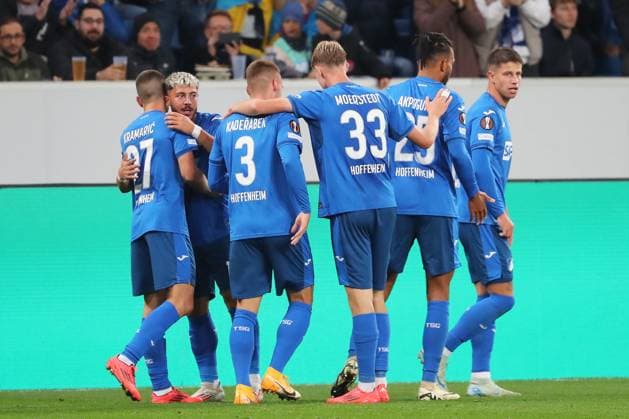 03 10 2024, xtvx, Football UEFA Europa League, TSG 1899 Hoffenheim Dynamo Kiev emspor, v l Goal scored, Tor zum 2 0 Adam Hlozek TSG 1899 Hoffenheim Torjubel, Goal celebration, celebrate the goal, celebrates scoring DFL DFB REGULATIONS PROHIBIT ANY USE OF PHOTOGRAPHS as IMAGE SEQUENCES and or QUASI VIDEO Sinsheim